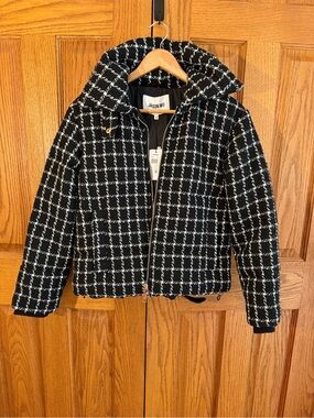 Jason Wu Black & White Plaid tweed puffy Bomber Jacket
